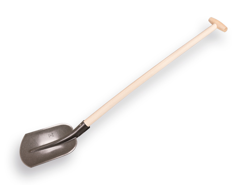 Steekbats 1/4 00 blank gelakt, met essen PE import schopsteel 100 cm. gebogen, gewaxt.