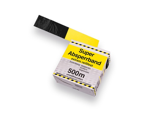 [998905] Afzetband KONVOX geel-zwart 500 mtr x 8 cm, trekvast PE, in dispenserdoos