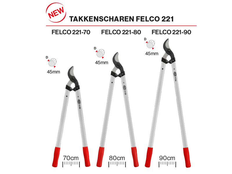 Takkenschaar Felco 221-70, lengte 70 cm, gebogen snijkop, aluminium grepen