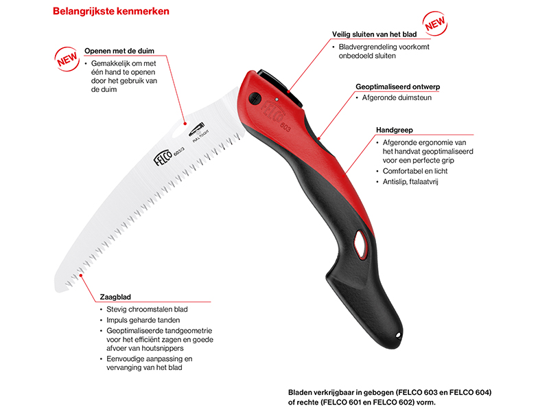 Snoeizaag / vouwzaag Felco 604 inklapbaar, bladlengte 24 cm, gebogen zaagblad