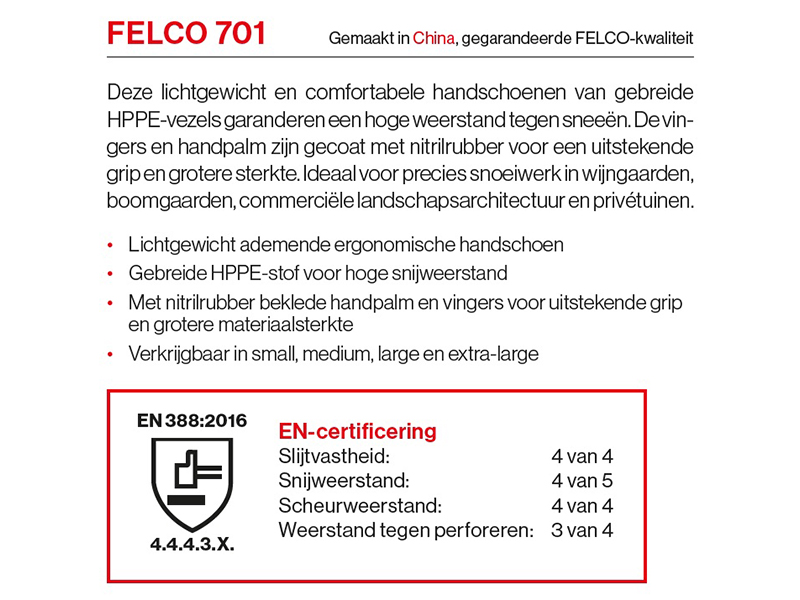 Handschoen Felco 701 maat M, HPPE vezel met nitril coating