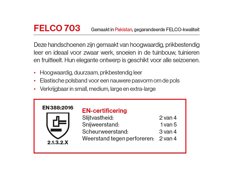 Handschoen Felco 703 maat S, volnerf rundsleder, perforatiebestendig