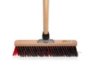 Bezem, model X, Solide met stokhouder, 40 cm breed PPN zwart/rood met steel 150 x 2,8 cm , ingekort op 0,5 cm