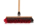 Bezem, model X, Solide met stokhouder, 40 cm breed PPN zwart/rood met steel 150 x 2,8 cm , ingekort op 0,5 cm