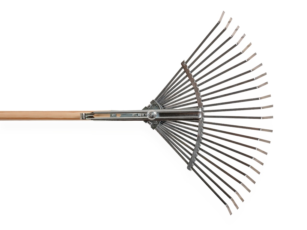 Bladhark ATLAS metaal verzinkt verstelbaar, 22 platte tanden, 28-42 cm breed, met steel IKAPE 150 x 2,4 cm