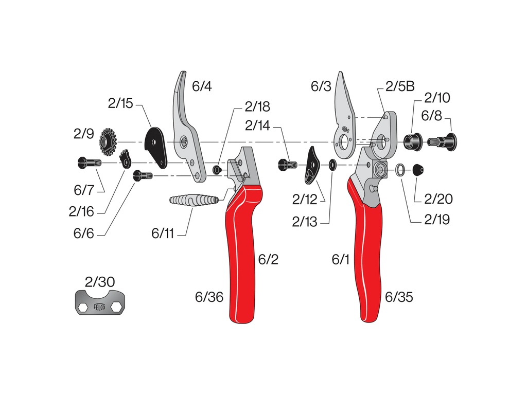 Snoeischaar FELCO 6 (Medium), compact met kegelvormige snijkop, knipt tot 20 mm