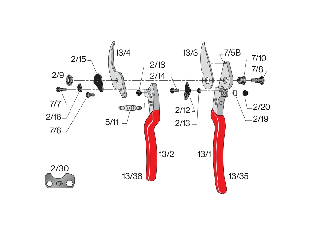Snoeischaar FELCO 13, verlengd model, rechts- en linkshandig