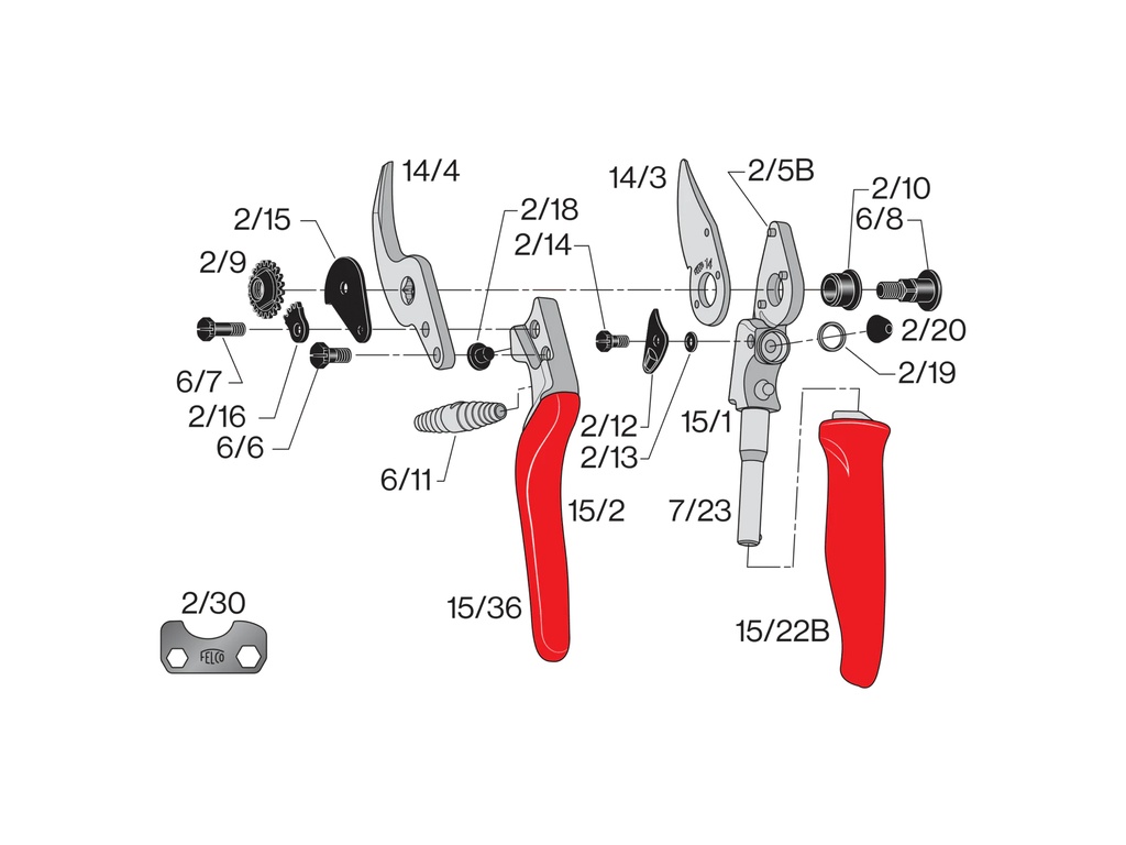 Snoeischaar FELCO 15 (Small), zeer compact met rolhandvat, knipt tot 18 mm
