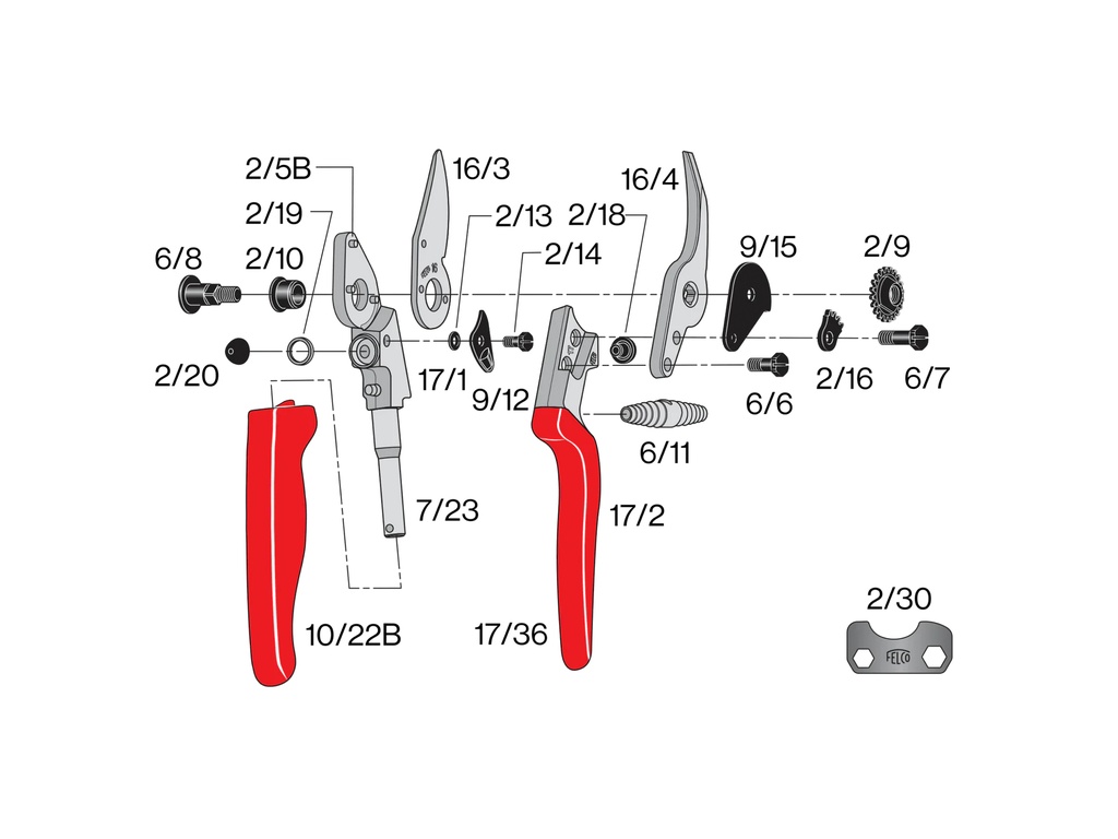 Snoeischaar FELCO 17 linkshandig (Medium), compact met rolhandvat, knipt tot 20 mm