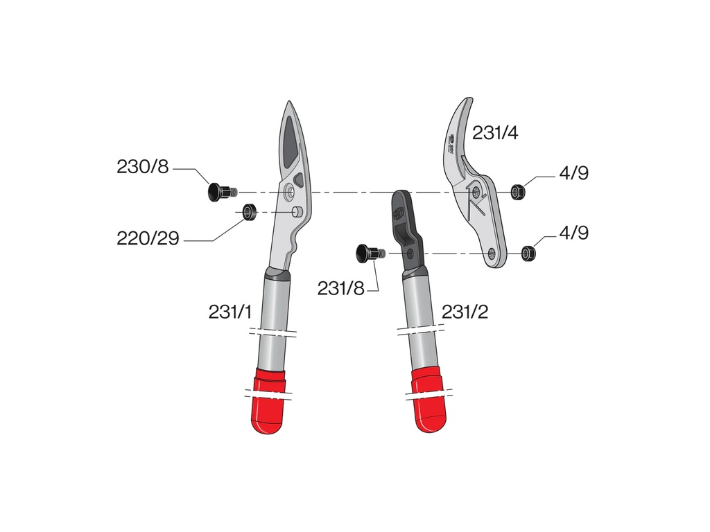 Takkenschaar FELCO 231, lengte 80 cm, gebogen aambeeld snijkop