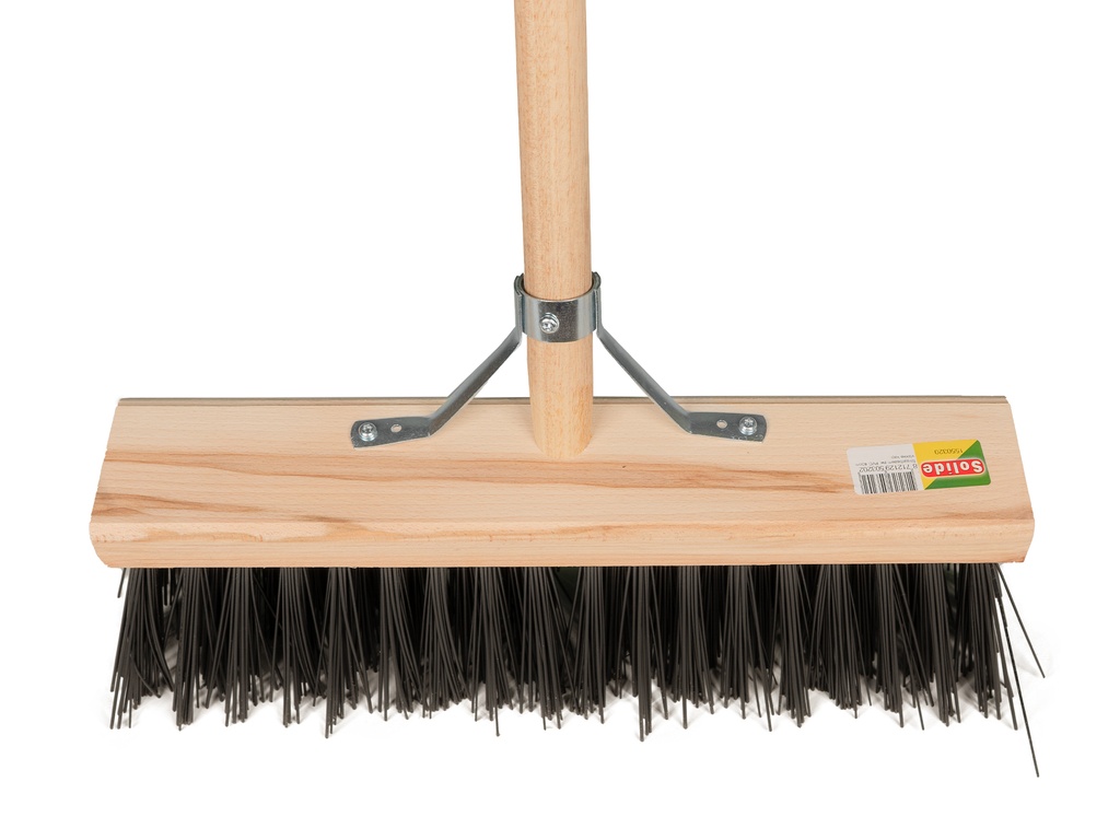 Straatbezem SOLIDE PVC zwart 40 cm, vezeldikte 1,5 mm, vlakke kap met TAUARI steel 160 x 2,8 cm