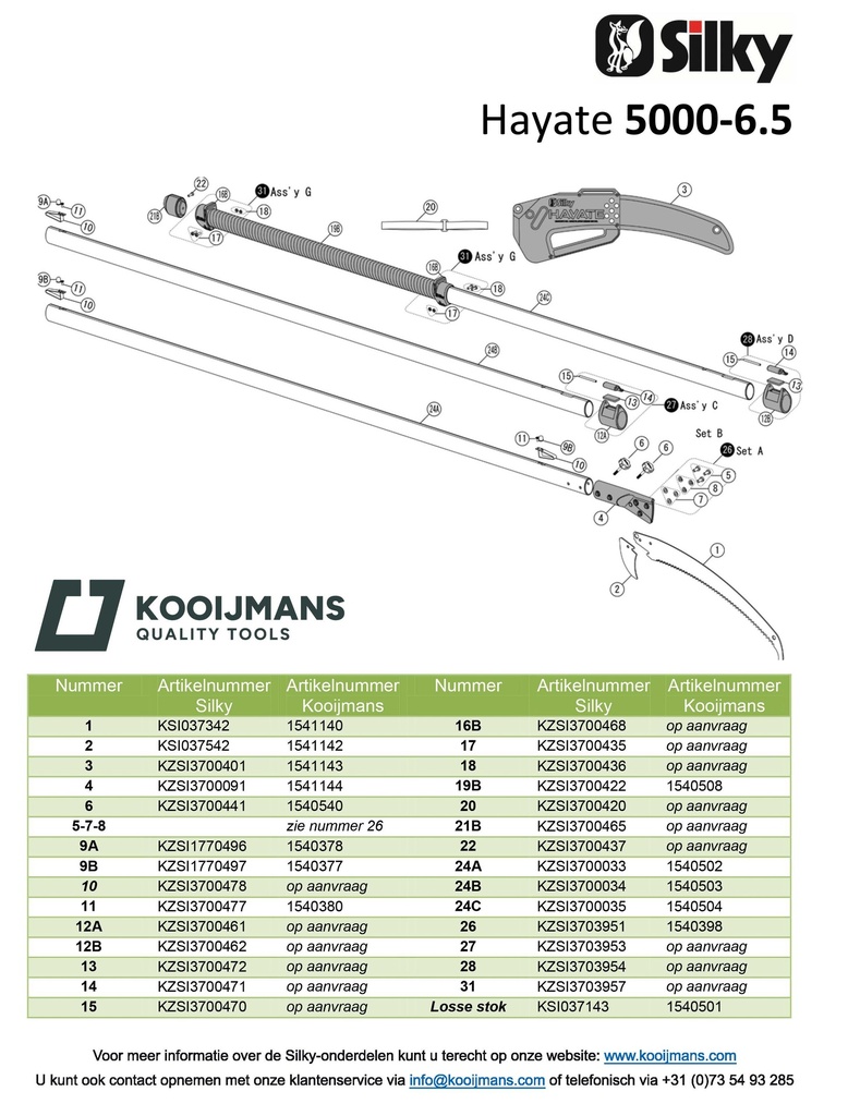 Stokzaag SILKY Hayate 5000-7.5 3-delig, uitschuifbaar 240 - 500 cm, zaagblad 42 cm