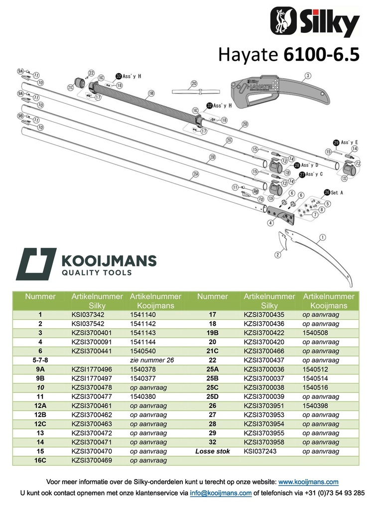 Stokzaag SILKY Hayate 6100-7.5 4-delig, uitschuifbaar 245 - 610 cm, zaagblad 42 cm