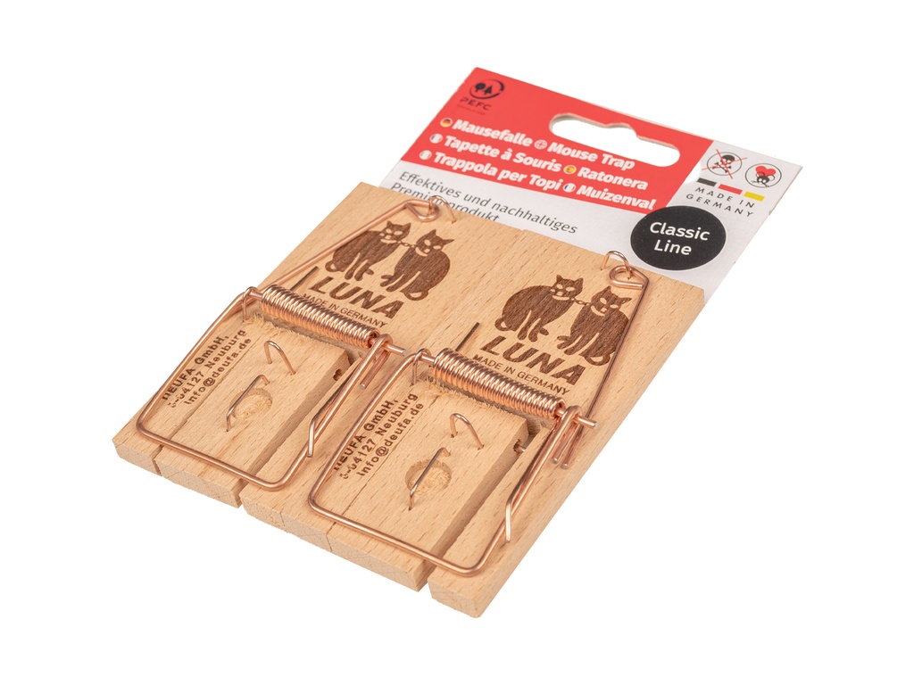 Muizenval LUNA hout (per blisterkaart van 2 stuks)