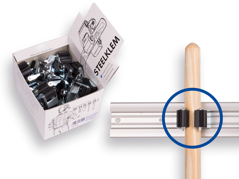 1x Displaydoos PRAX met steelklemmen rond 25 mm (20 stuks per doos)