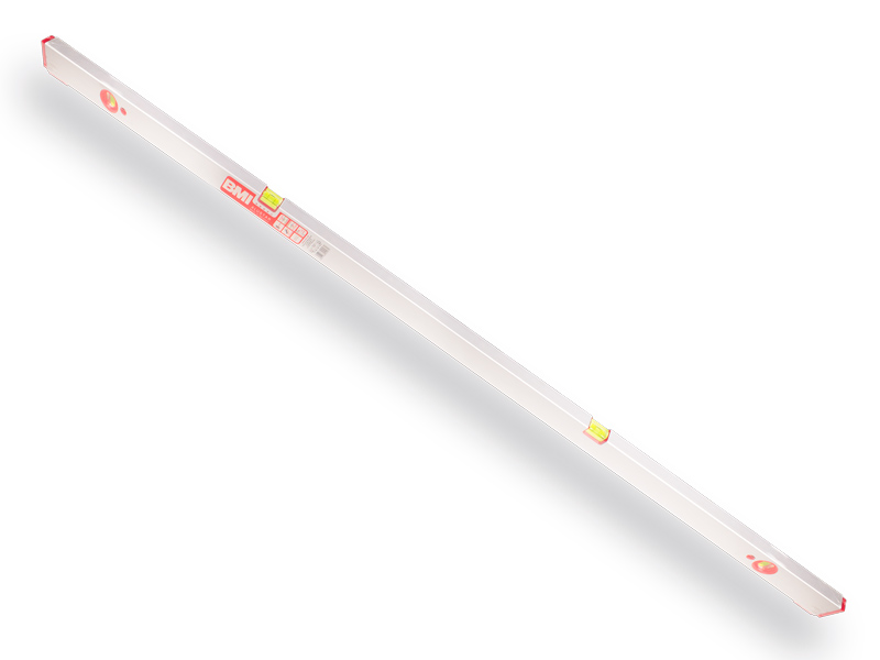 Stelwaterpas BMI 180 cm, dikwandig aluminium, met stelvoetjes en 4 libellen