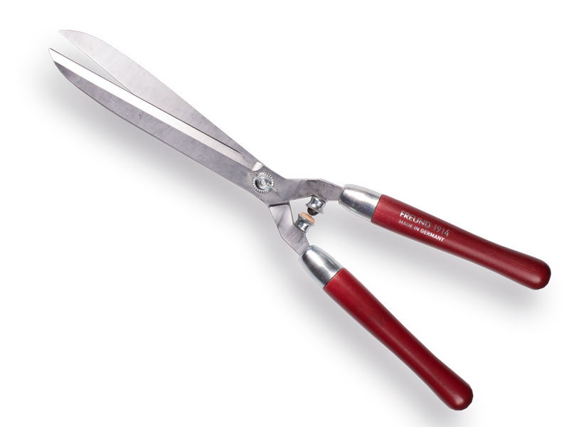 Heggenschaar FREUND 1914 64 cm, blad 28 cm, met houten grepen