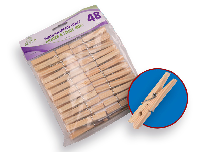 Wasknijper hout 12 cm (per 48 stuks)