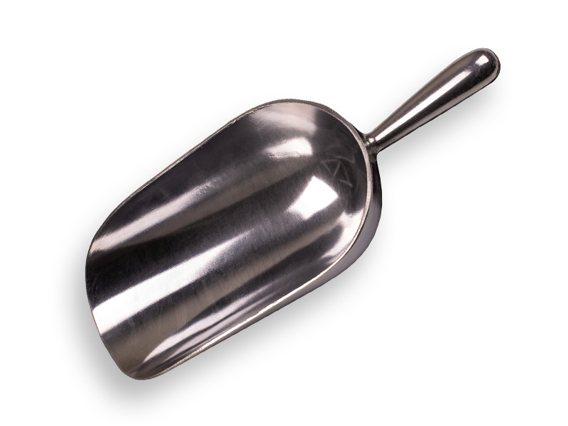 Meelschep aluminium 1600 gram, 13 x 26 cm, rond model, lengte 37 cm