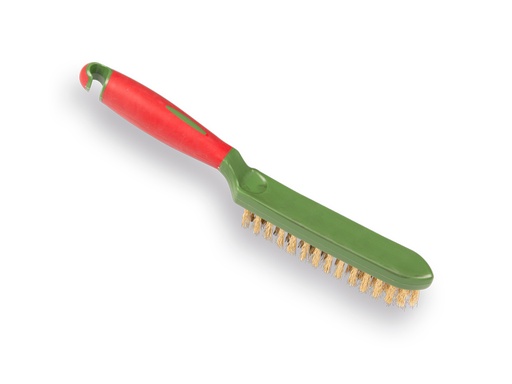 [1308182] Handborstel met gegolfd gehard staaldraad, met handgreep en ophanghaak