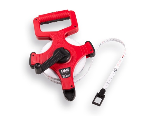 [1505430] Meetband BMI 30 meter glasvezel, kruishaspel met markeerpunt en ring