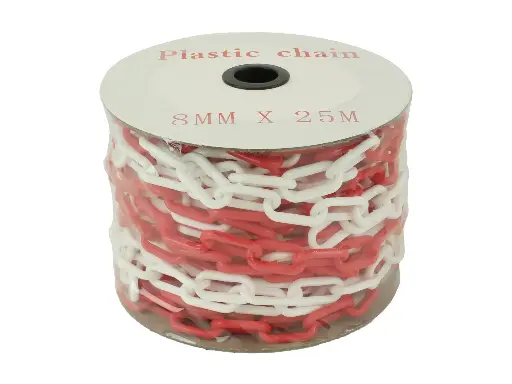 [998708] Afzetketting kunststof 8 mm, rood-wit 25 meter